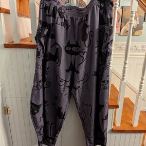 Black Cat Print Pajama Pants
